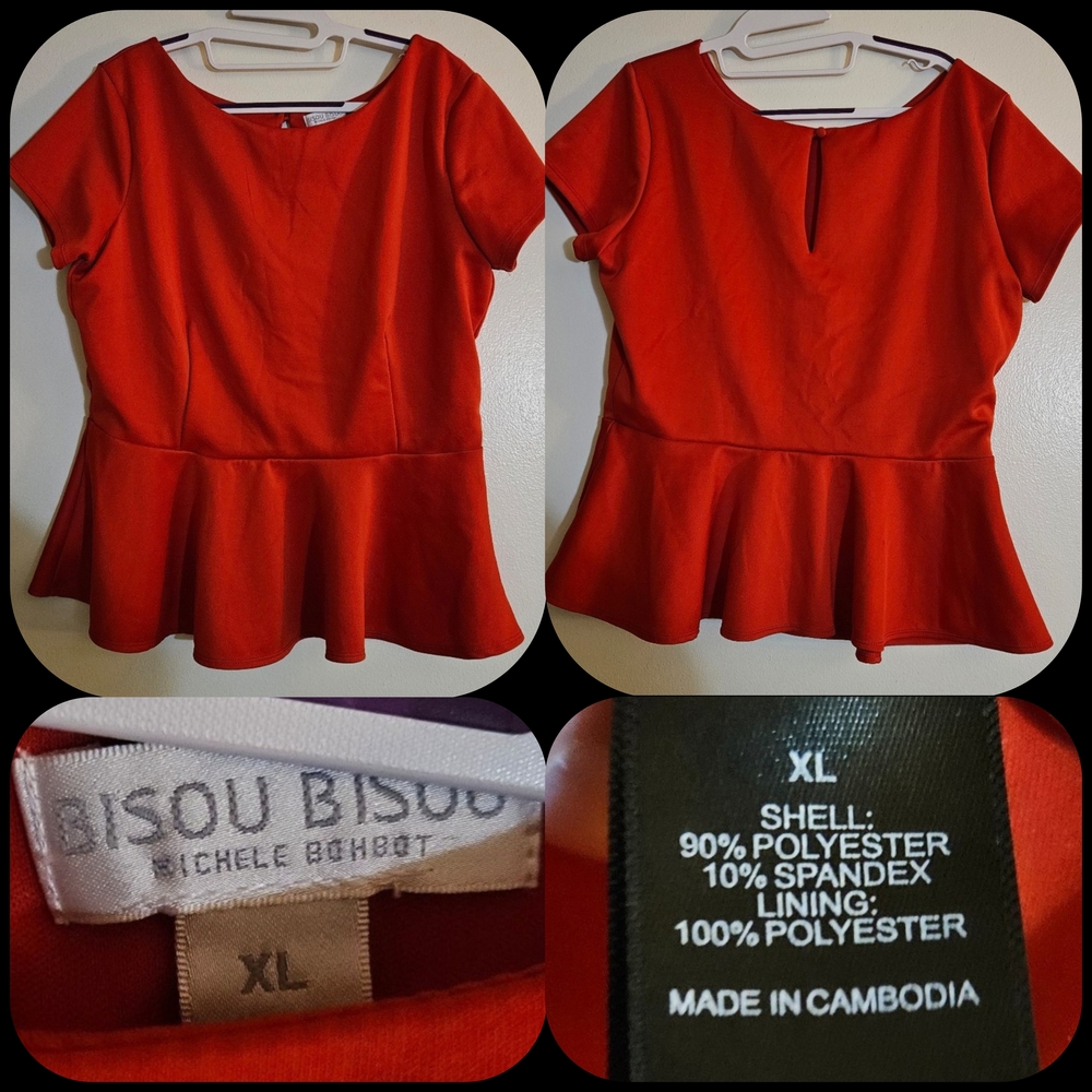 SIZE XL Bisou Bisou Women's Red Peplum Top